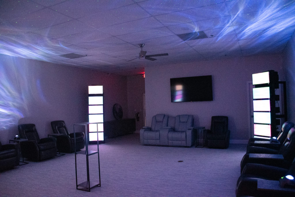 Quantum Leap Wellness room with monitors emitting scalar waves