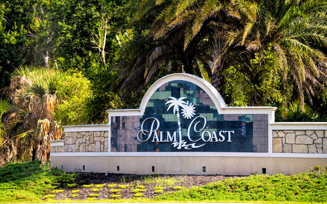 Palm Coast, USA May , : Welcome sign to coastal city in