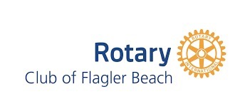 Logo of the Rotary Club of Flagler Beach The image features the Rotary International logo, a gear wheel illustration in gold, to the right of the word "Rotary" in blue text, with "Club of Flagler Beach" written below in smaller blue text