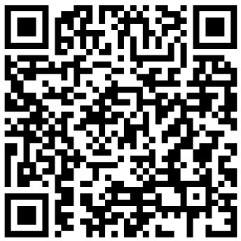 A black and white QR code on a plain background