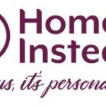 Logo for Home Instead featuring a stylized tulip inside a circle, followed by the text "Home Instead" in bold, dark red font Below, in a cursive style, is the phrase "To us, it’s personal