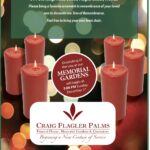 Flyer for the th Annual Memorial Tree Lighting at Flagler Palms Memorial Gardens, featuring red candles and event details for December st, : PM at Old Kings Road, Flagler Beach, Florida Contact number: