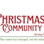 Illustration of a Christmas tree next to the text "Christmas with Community Heroes" in red and green fonts Below, it reads, "Serving Flagler County since " and "Our name has changed, but the mission remains the same