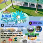 Colorful flyer for Spring Fest at Joanne B King Park, Bunnell, FL, on March , , AM PM Features over vendors, live music, activities, face painting, pet parade, and bounce houses Sponsored by Palm Coast Flagler Regional Chamber of Commerce