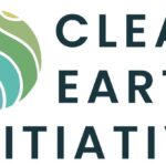 Logo of "Clean Earth Initiative" featuring a stylized globe with green and blue wavy patterns on the left and the text "CLEAN EARTH INITIATIVE" on the right in bold, dark green letters